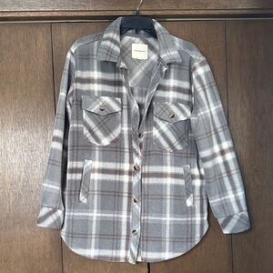 Thread & Supply Soft Gray and Cream Fabric button up.